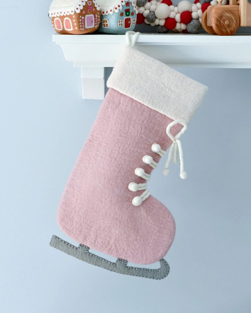 2FeltPinkIceSkateChristmasStocking