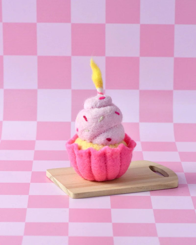 Felt Pink Icing Cupcake Candle 2