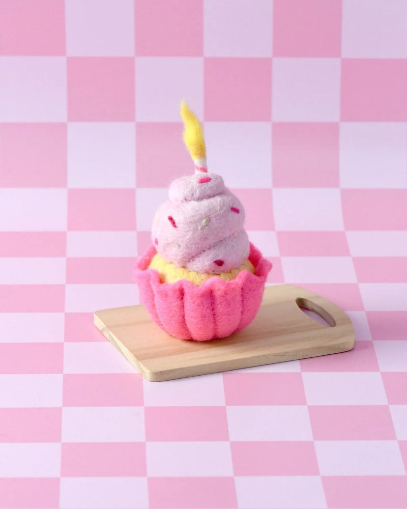 Felt Pink Icing Cupcake Candle