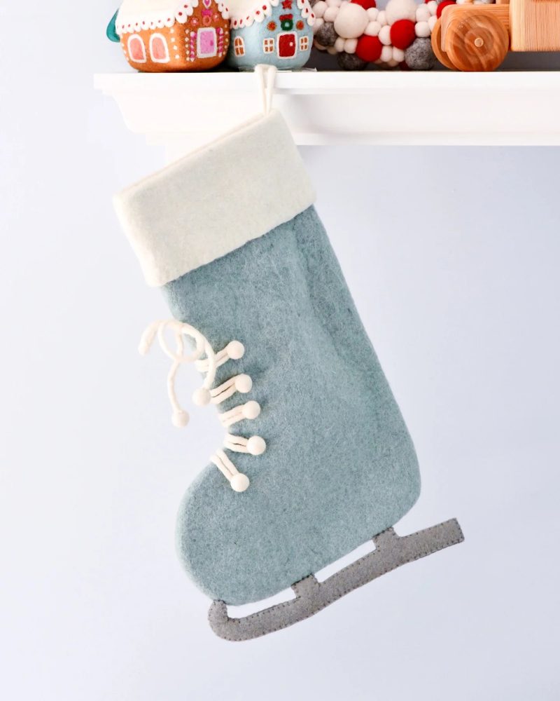 FeltBlueIceSkateChristmasStocking