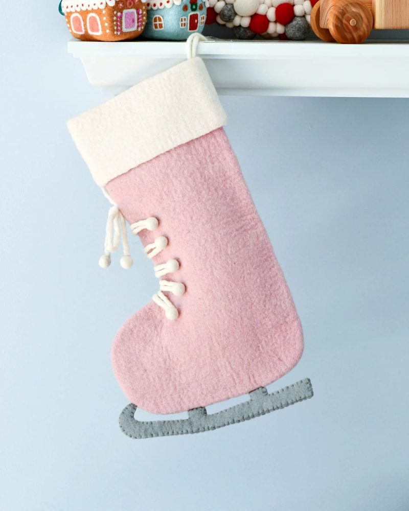 FeltPinkIceSkateChristmasStocking