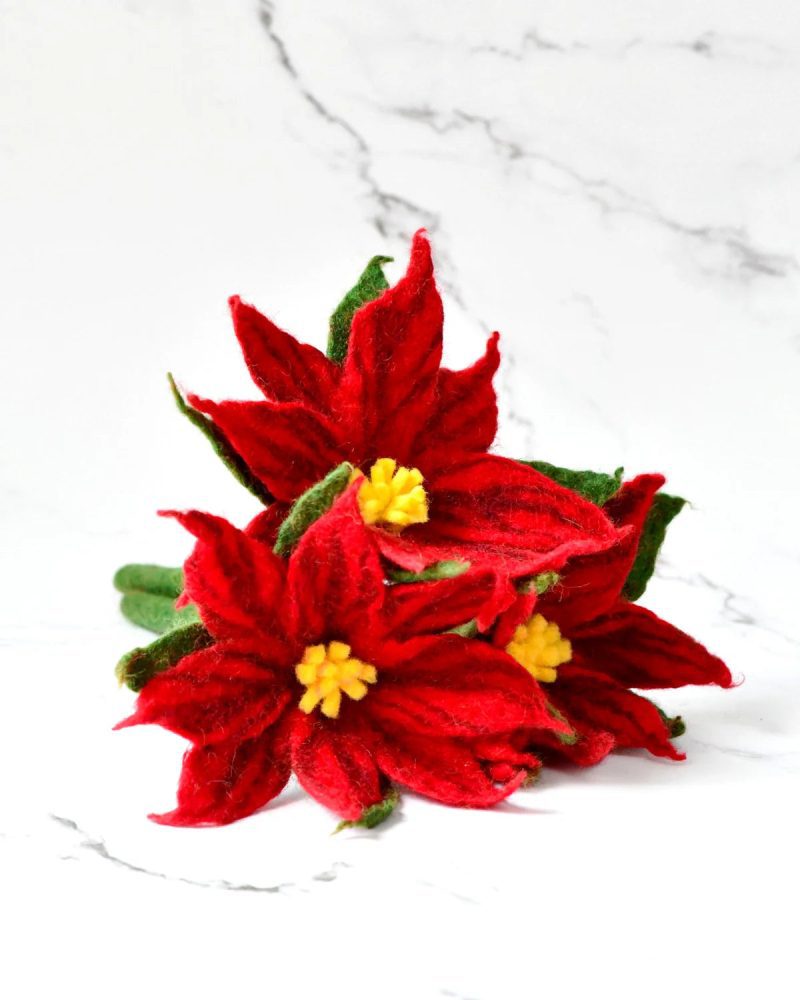 FeltRedPoinsettiaFlowers Setof3stems