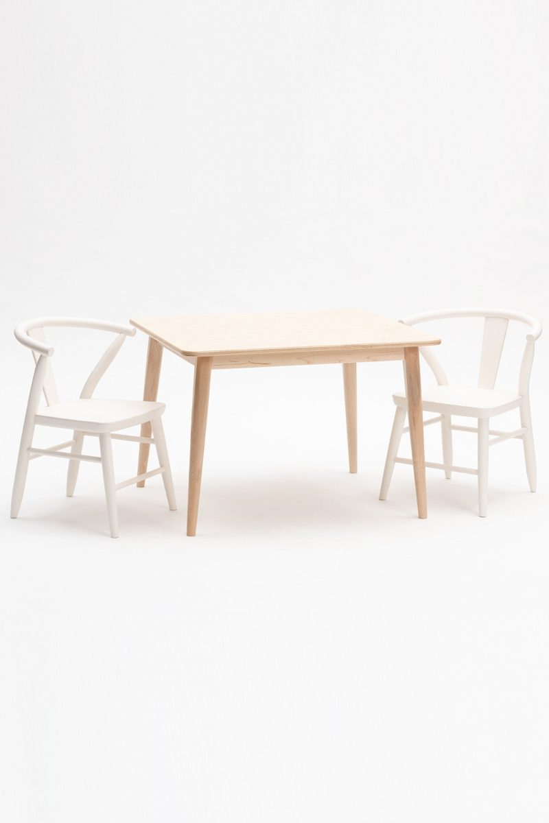 Milton and Goose Crescent Kids Natural Wood Table White Chairs