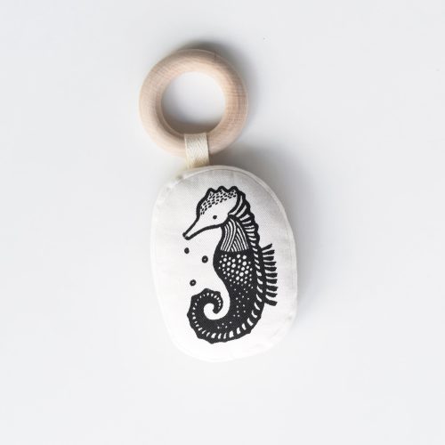 baby organic cotton wood teether seahorse toy 1