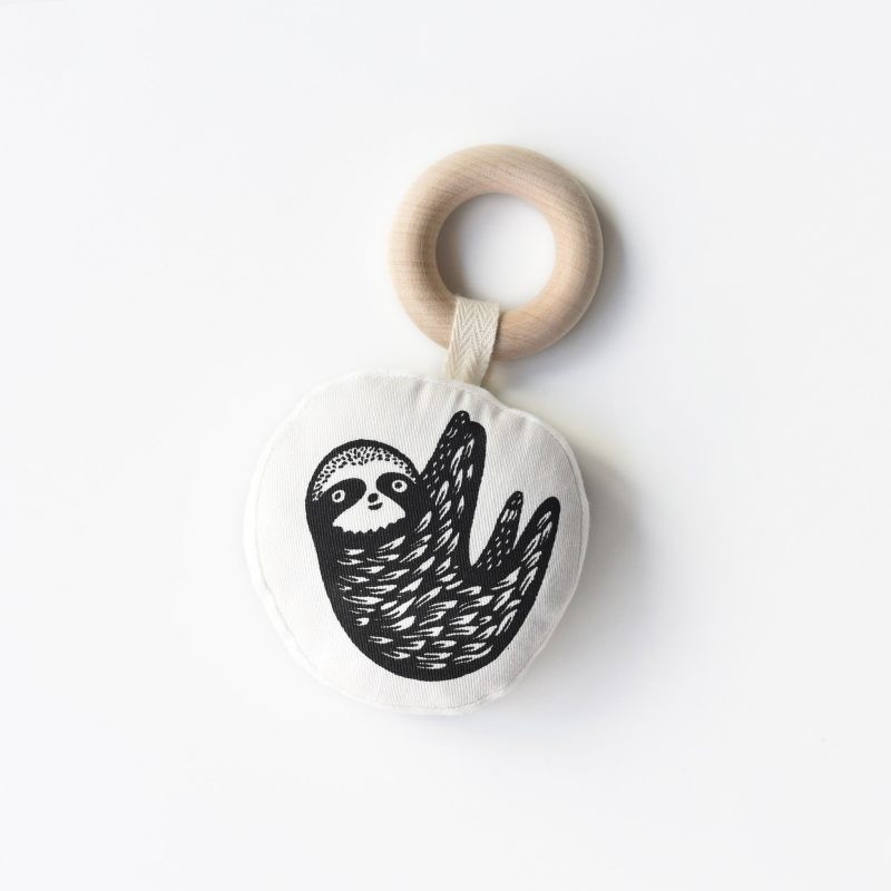 baby organic cotton wood teether sloth toy