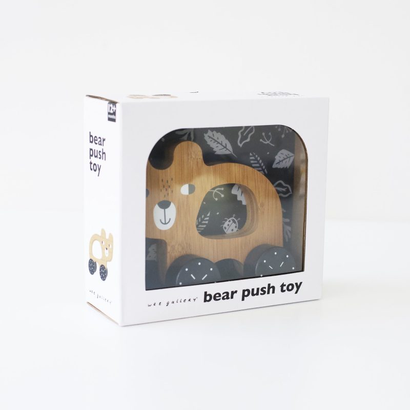 bear push toy for baby toddler wooden roll along toy