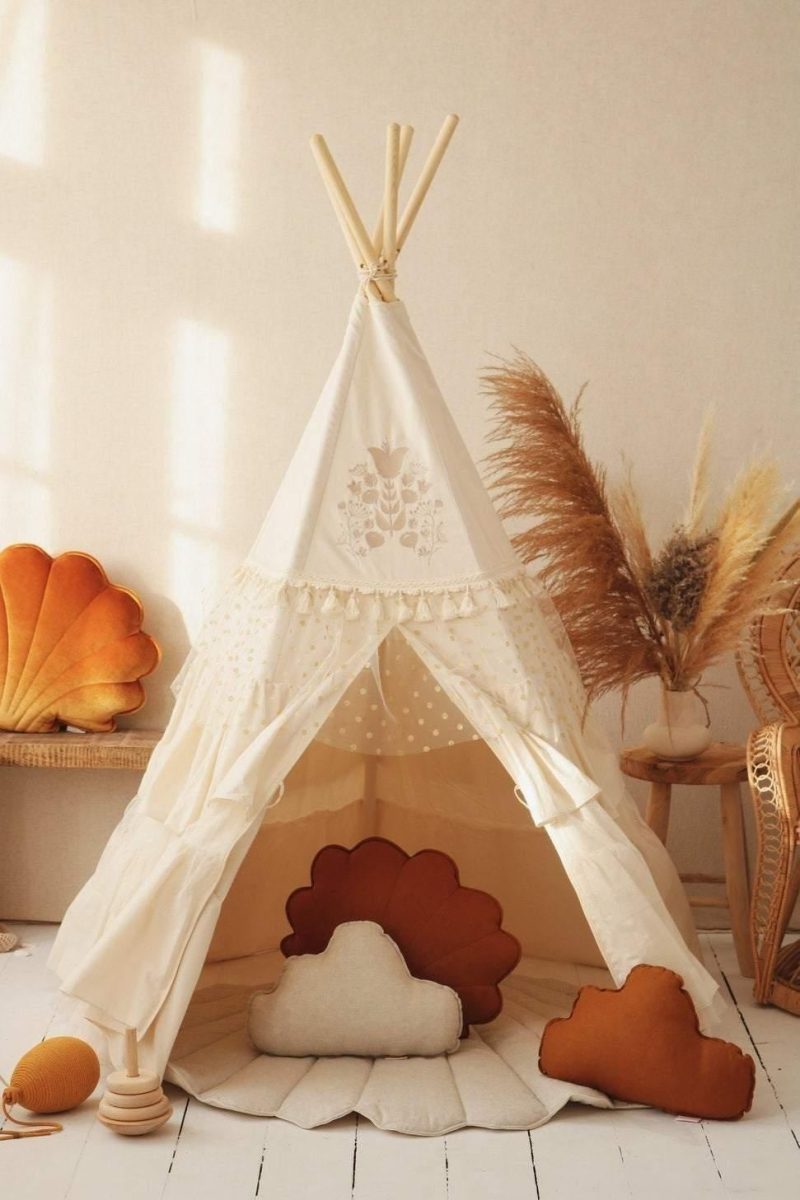 boho teepee with frills and seashell mat set 115664