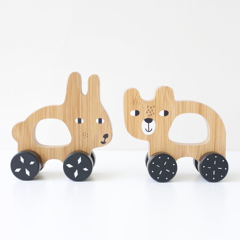 bunny and bear push toys wooden rolling toy for baby toddler