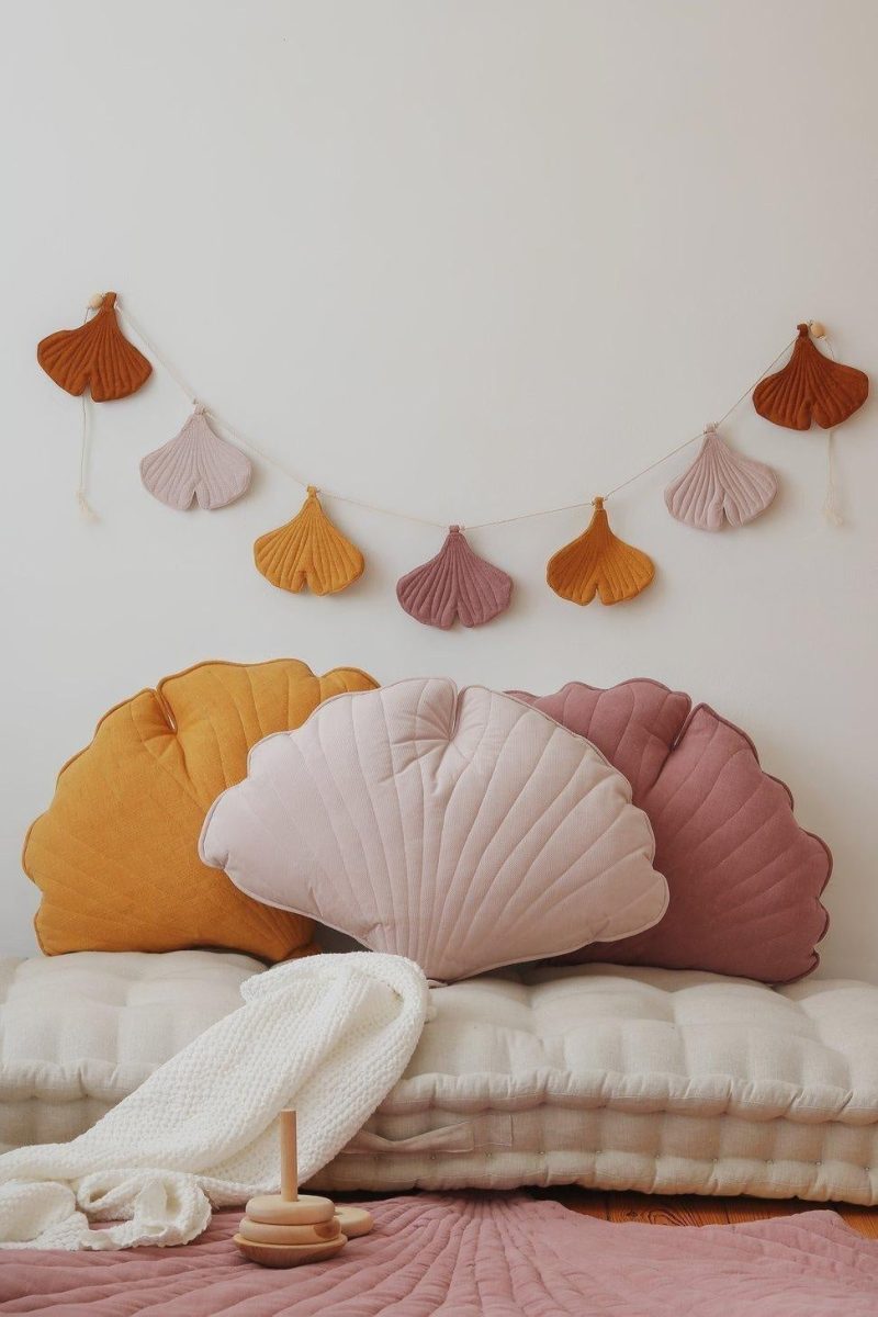 cream velvet ginkgo leaf cushion 323370