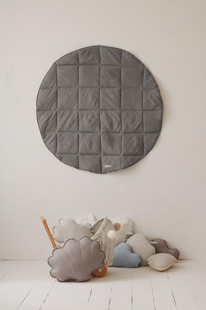 grey linen round mat 396256