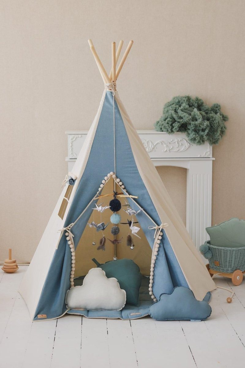 jeans teepee tent with pompoms 490273