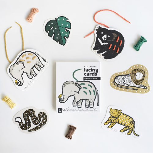 jungle animal themed lacing cards activity for little kids