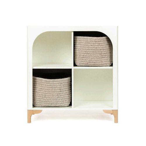 milton and goose archie wood cubby bookshelf with baskets