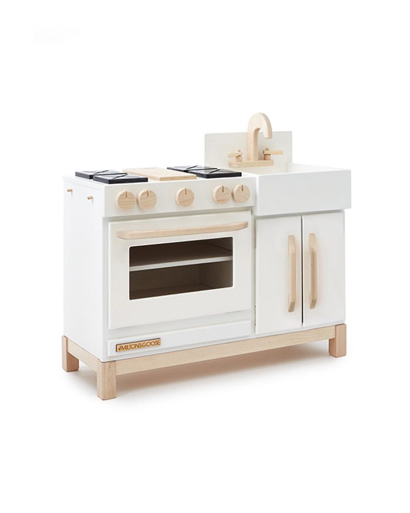 milton and goose essential play kitchen white angled