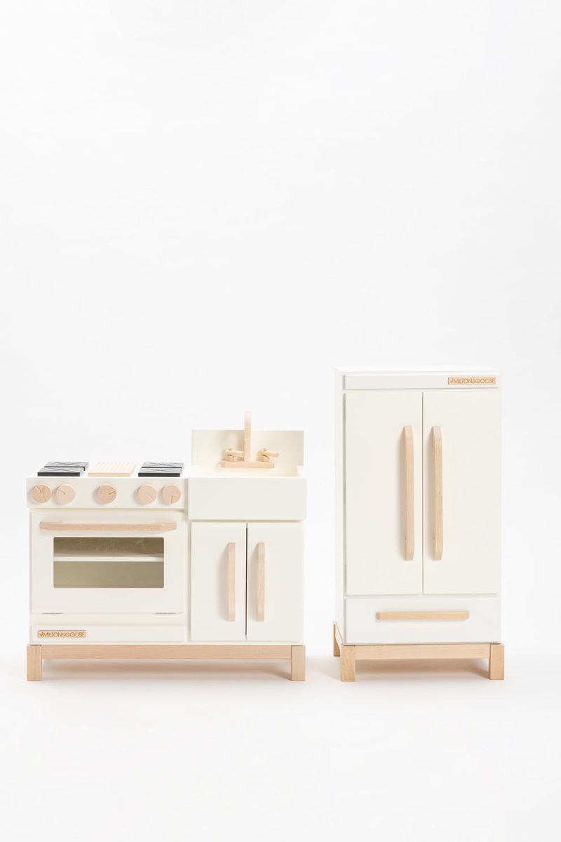 milton and goose essential play kitchen with refrigerator white