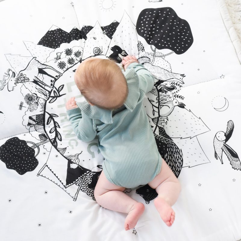 organic cotton fabric playmat for baby tummy time high contrast play forest