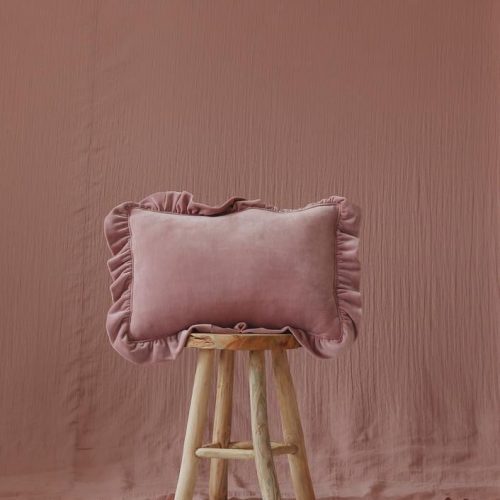 soft velvet cushion with frill light pink 185691