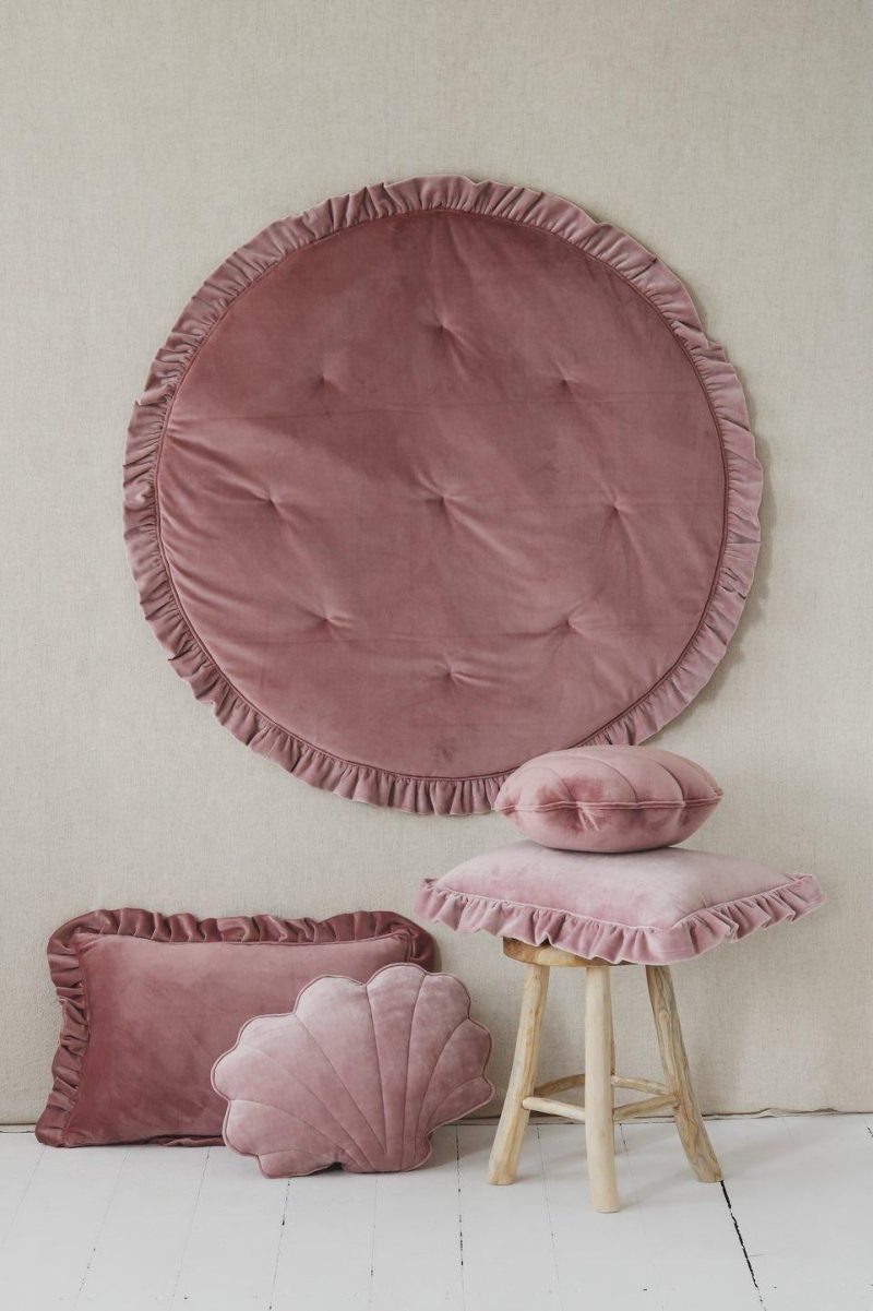 soft velvet cushion with frill light pink 309266