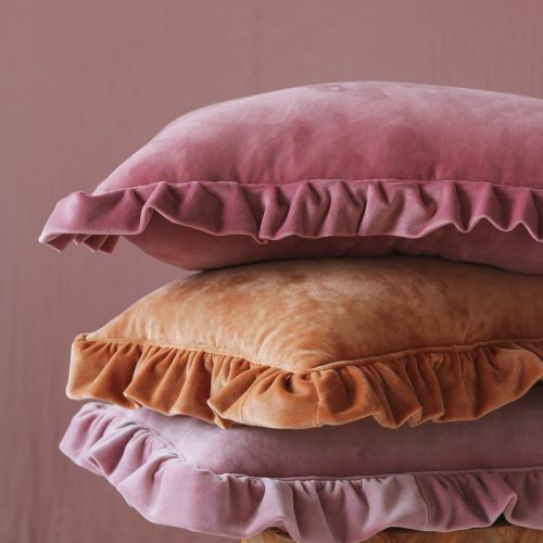 soft velvet cushion with frill light pink 856130