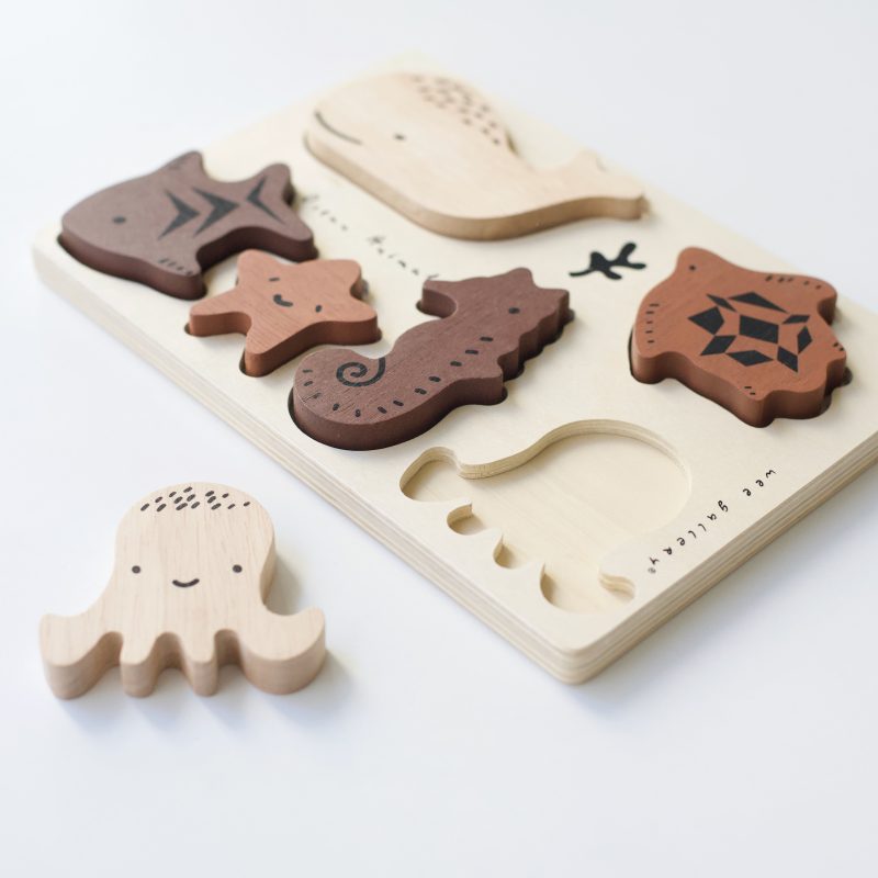 wee gallery tray puzzle wooden animal pieces problem solving play ocean