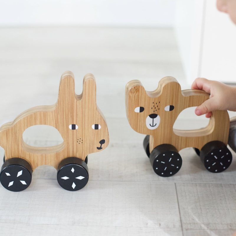 wooden push toy bunny bear rolling car toddler toy 2