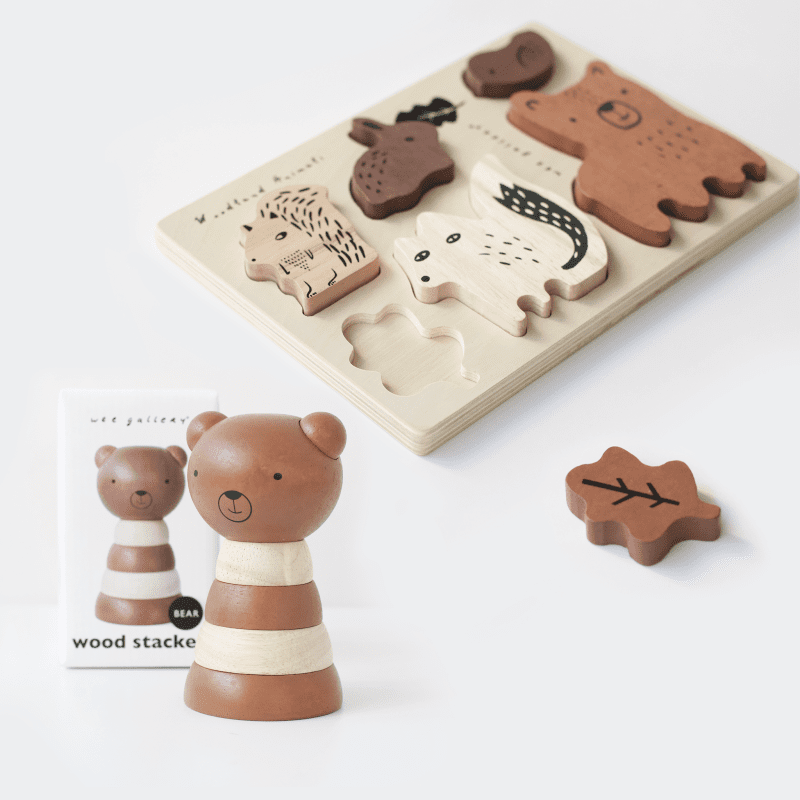 woodland explorer toddler kids gift bundle wood stacker woodland puzzle